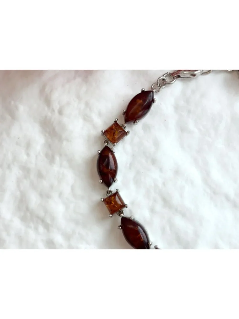 Natural Baltic Amber Marquise Chainlink Vintage Sterling Silver 925 Bracelet 7